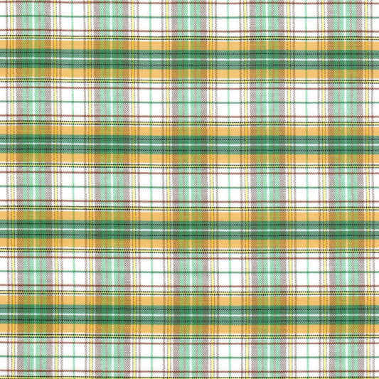 Tela polidacron escocés SchoolLine, diseño a cuadros verde, amarillo y blanco, ideal para uniformes escolares e institucionales.