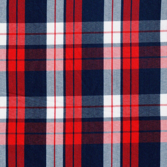Tela polidacron escocés en rojo, azul y blanco con cuadros; ideal para uniformes escolares e institucionales SchoolLine.