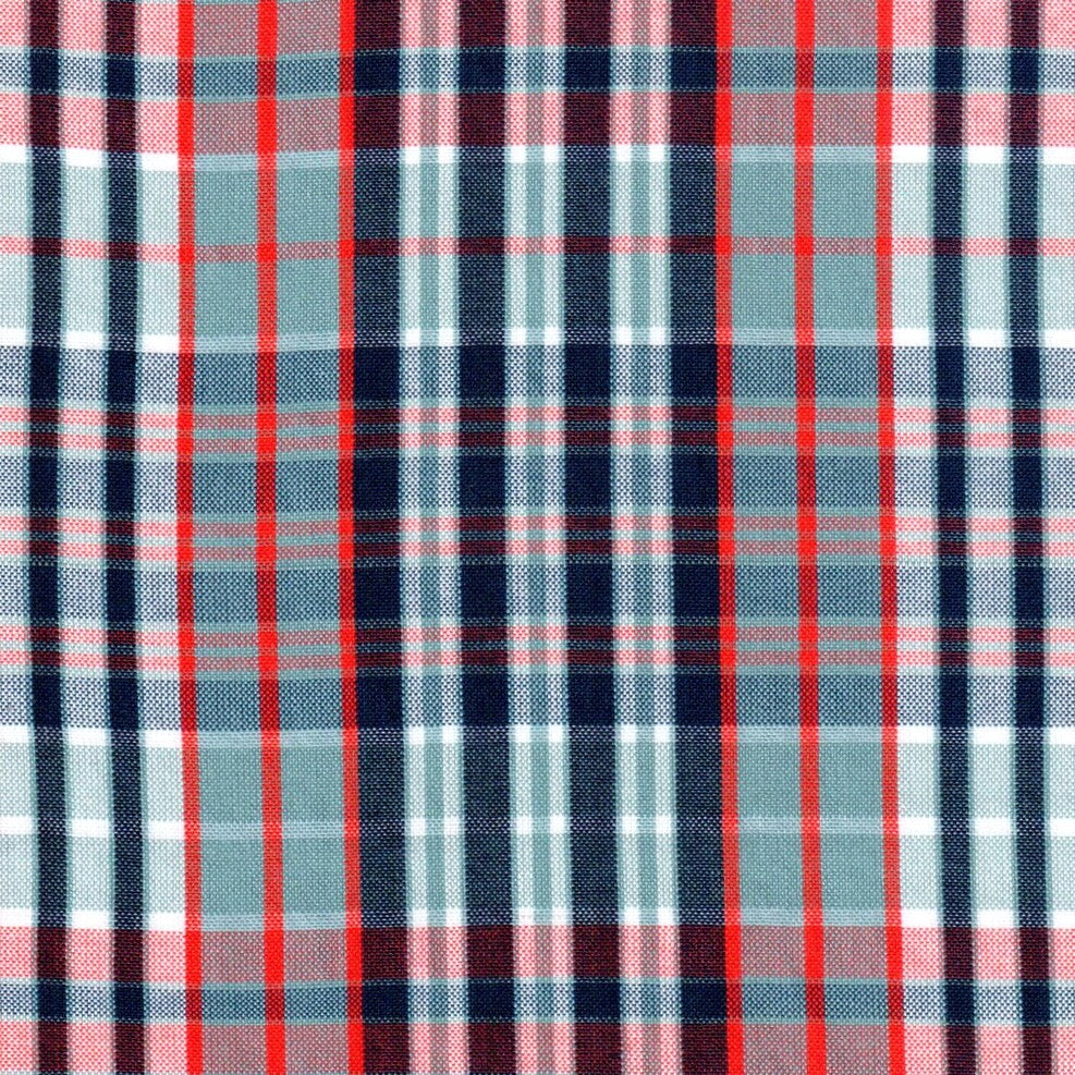Tela polidacron escocés SchoolLine tartán rojo, azul marino y blanco; ideal para uniformes escolares e institucionales.