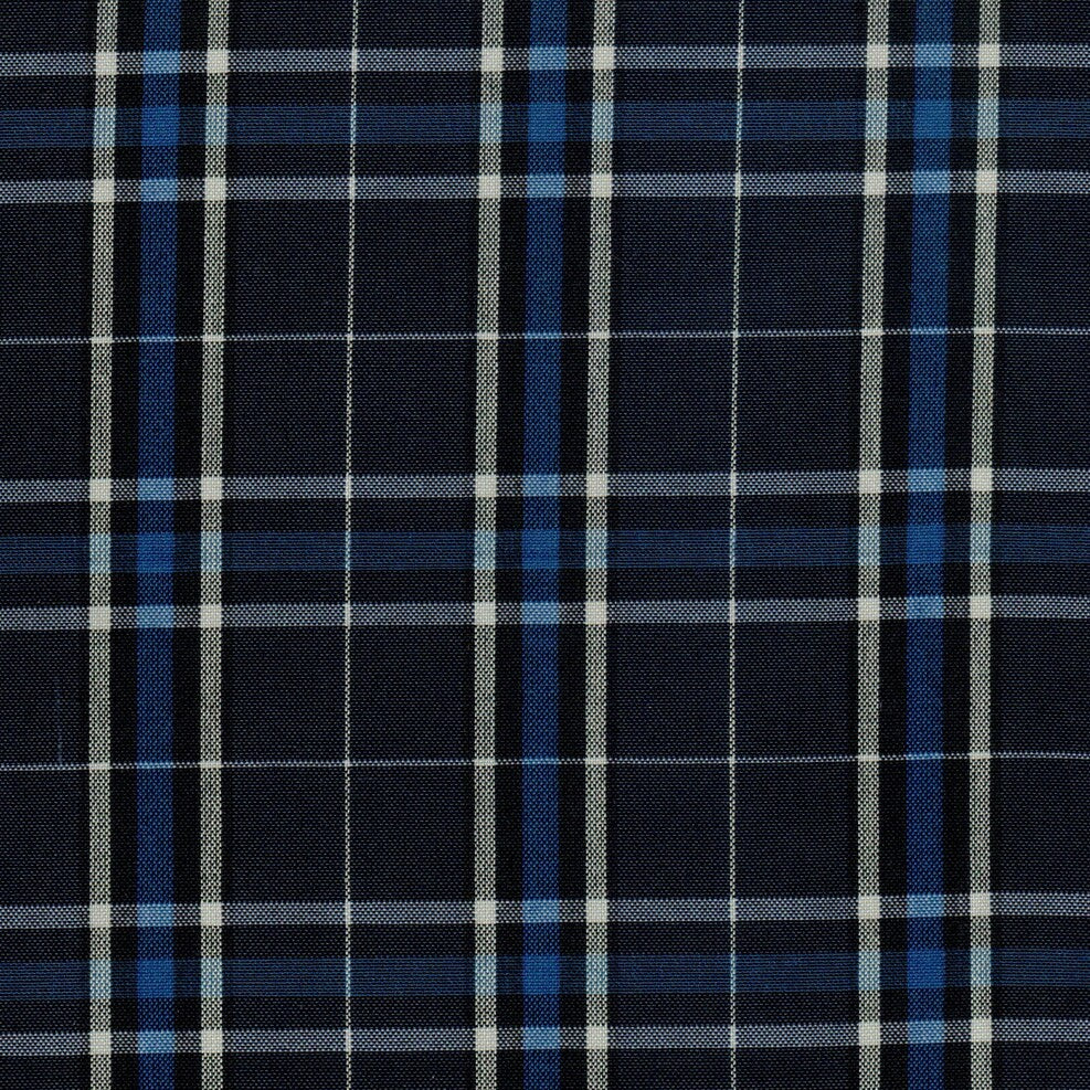 Tela escocés SchoolLine azul marino con cuadros y rayas blancas, ideal para uniformes escolares e institucionales