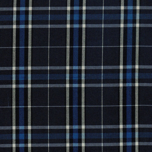 Tela escocés SchoolLine azul marino con cuadros y rayas blancas, ideal para uniformes escolares e institucionales