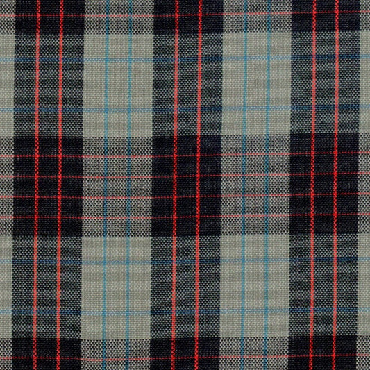 Tela Uniline escocesa SchoolLine; beige con cuadros negros y líneas rojas y azules, ideal para uniformes escolares e institucionales