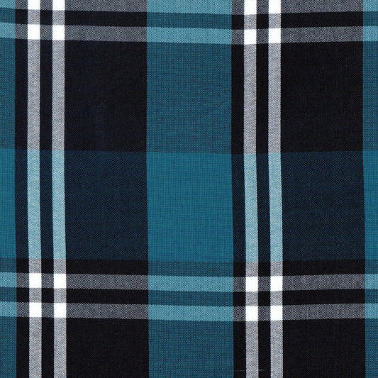 Tela 06004423 Uniline Escocés SchoolLine en azul turquesa y negro con cuadros, ideal para uniformes escolares e institucionales.