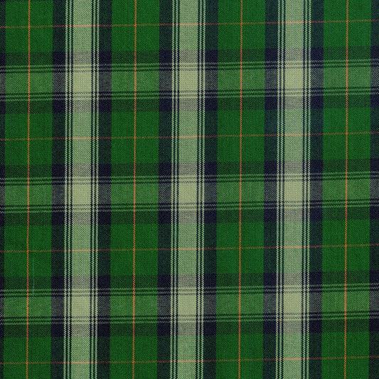 Tela Uniline escocés verde con rayas crema, negro y naranja; ideal para uniformes escolares e institucionales, de SchoolLine.