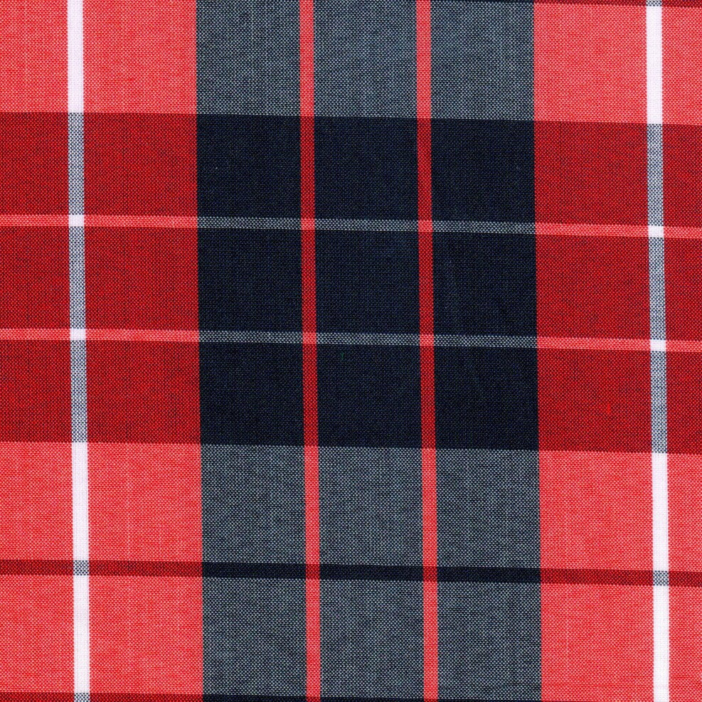 Tela Uniline escocés de SchoolLine, tela a cuadros rojo, navy y blanco, perfecta para uniformes escolares e institucionales.