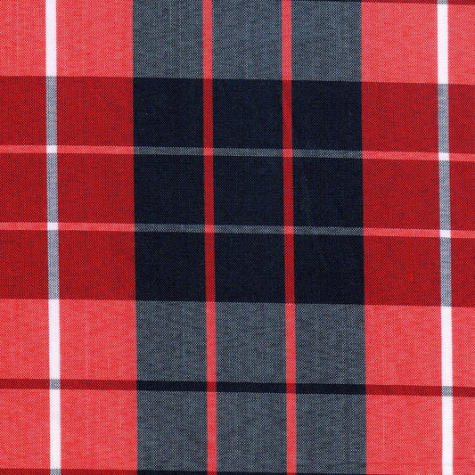 Tela Uniline escocés de SchoolLine, tela a cuadros rojo, navy y blanco, perfecta para uniformes escolares e institucionales.