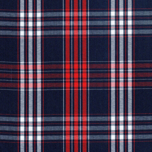 Tela Uniline escocés azul marino con cuadros rojos y blancos; ideal para uniformes escolares e institucionales SchoolLine
