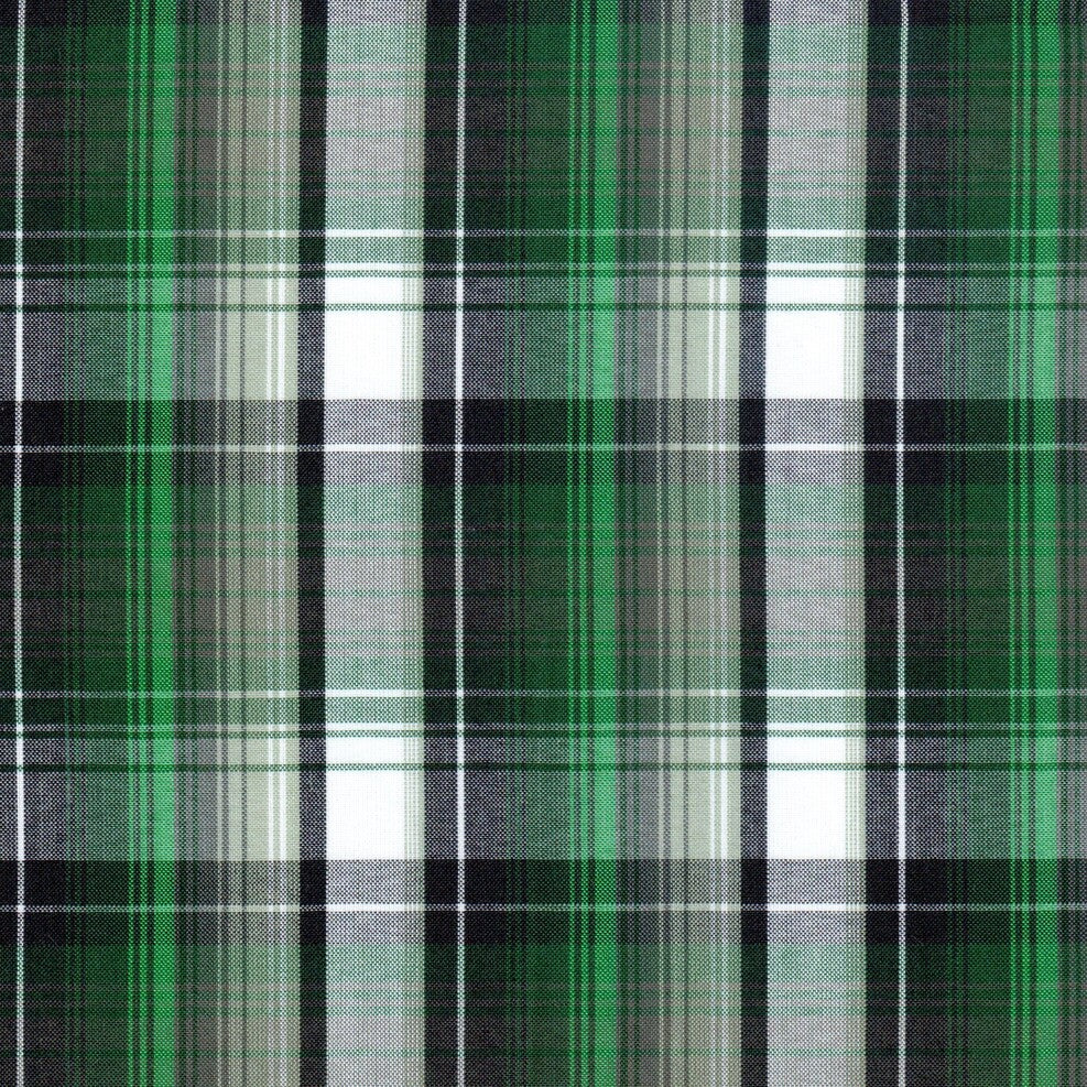 Tela Uniline escocés verde y negro en plaid; tela para uniformes escolares e institucionales de SchoolLine.