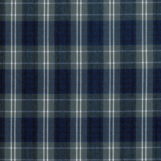 Tela en color gris con franjas azules y lineas blancas y negras para uniforme