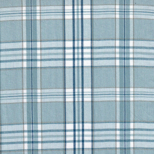 Tela de uniforme en color celeste con lineas azules para uniforme