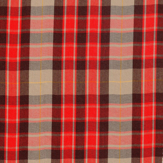 Tela escolar de uniforme a cuadros rojos, beige y negros 