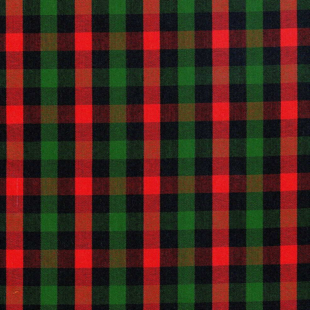 Tela a cuadros en colores rojo, negro y verde para uniforme