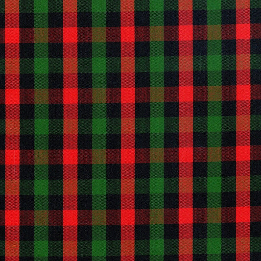 Tela a cuadros en colores rojo, negro y verde para uniforme
