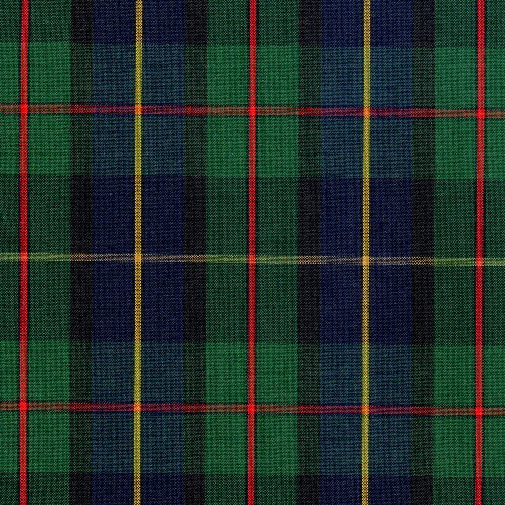 Tela a cuadros con franjas azules y negras y lineas rojas y amarillas