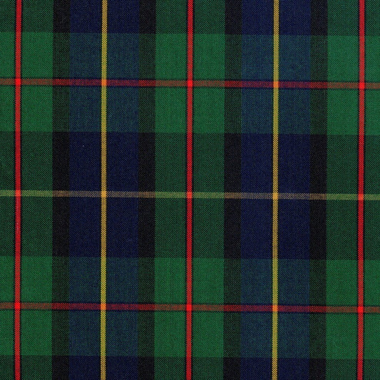 Tela a cuadros con franjas azules y negras y lineas rojas y amarillas