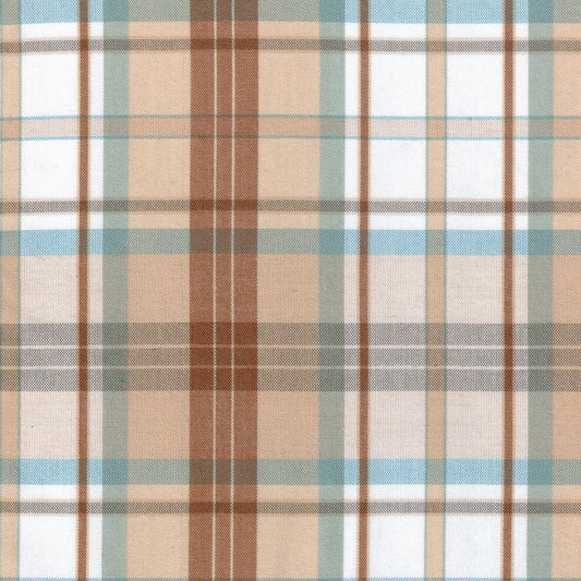 Tela de uniforme en colores beige , gris y cafe formando cuadros