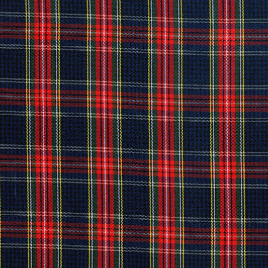 Tela escocesa en colores rojo y azul con lineas amarillas y blancas para uniforme