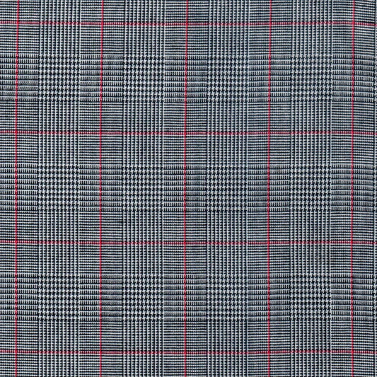 Tela con diseño Príncipe de Gales en tonos gris y negro con finas líneas rojas para uniforme