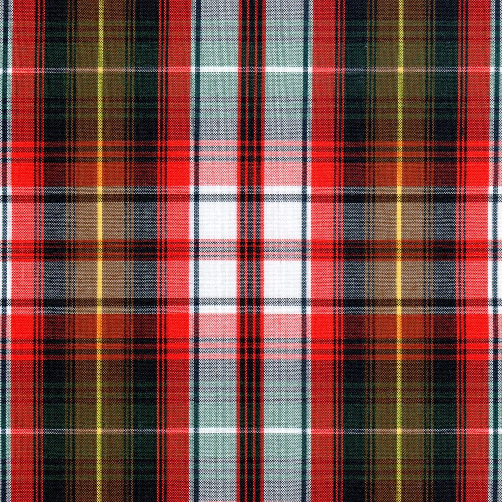 Tela con diseño escoces en colores, cafe, blanco, rojo y negro para uniforme 