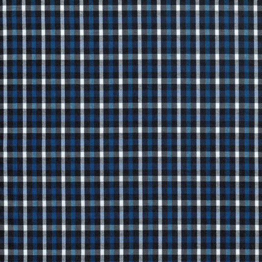 Tela a cuadros en colores azul, negro y blanco para uniforme