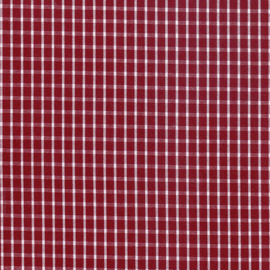 Tela para uniforme en color rojo con lineas blancas formando cuadros 