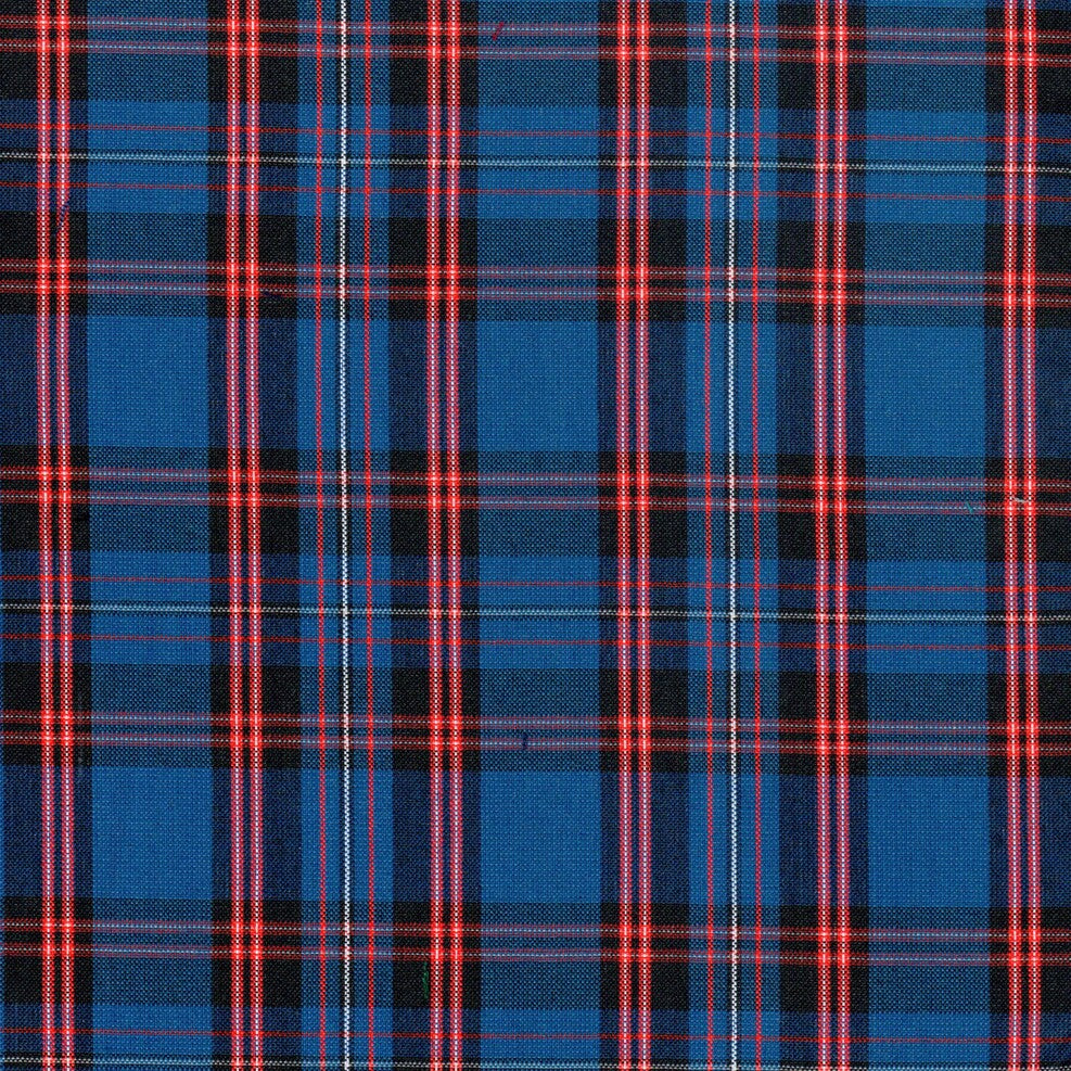 Tela para uniforme en color azul con franjas negras y lineas rojas y blancas 