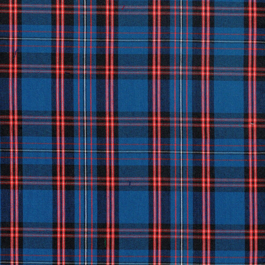 Tela para uniforme en color azul con franjas negras y lineas rojas y blancas 