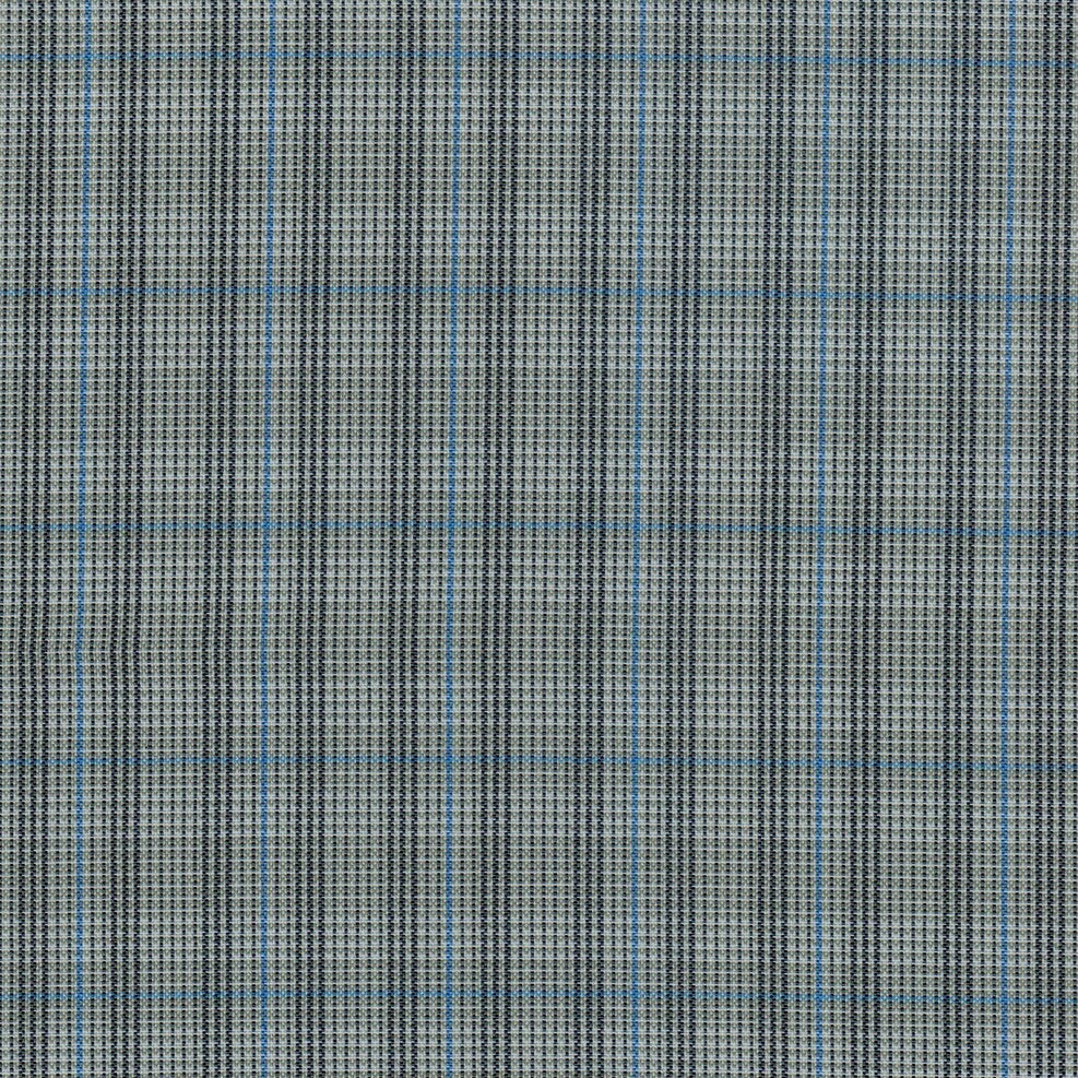 Tela escocesa en tonos grises con delicadas líneas azules. Ideal para pantalones y faldas