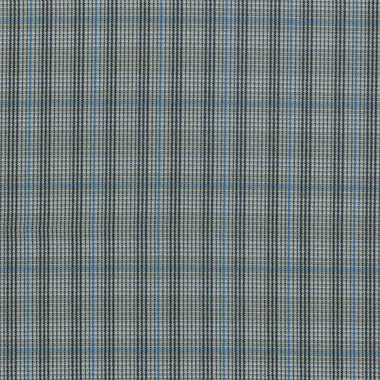 Tela escocesa en tonos grises con delicadas líneas azules. Ideal para pantalones y faldas