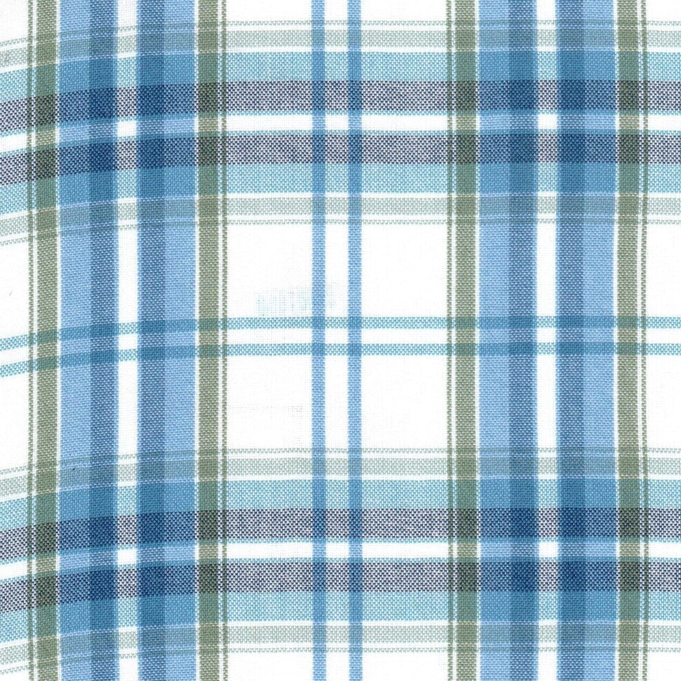 Tela de uniforme en blanco con franjas celestes y verdes 