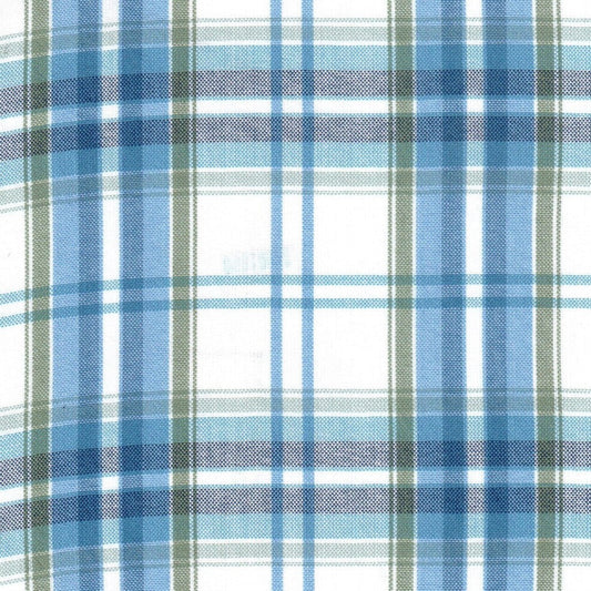 Tela de uniforme en blanco con franjas celestes y verdes 