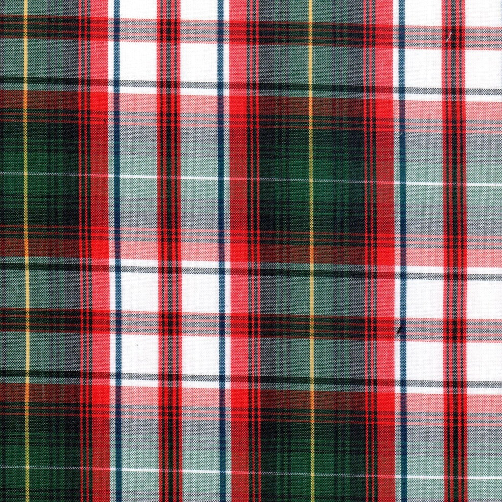 Tela para uniforme con diseño escoces en colores rojo, verde y blanco