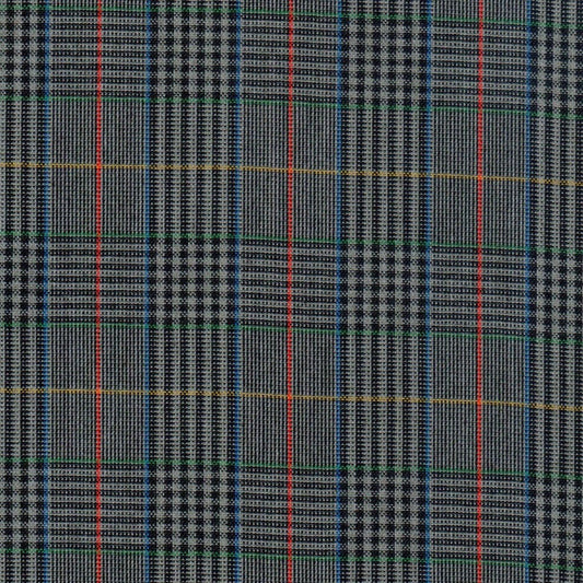 Tela 06014012 Lino SchoolLine jaspeada gris escocés con rayas rojas, azules y verdes para uniformes escolares.
