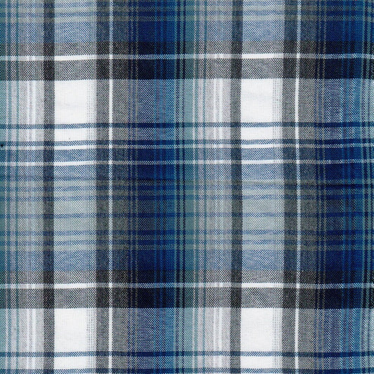 Tela SchoolLine lino jaspeado azul marino y azul cielo con cuadros, ideal para uniformes escolares e institucionales.