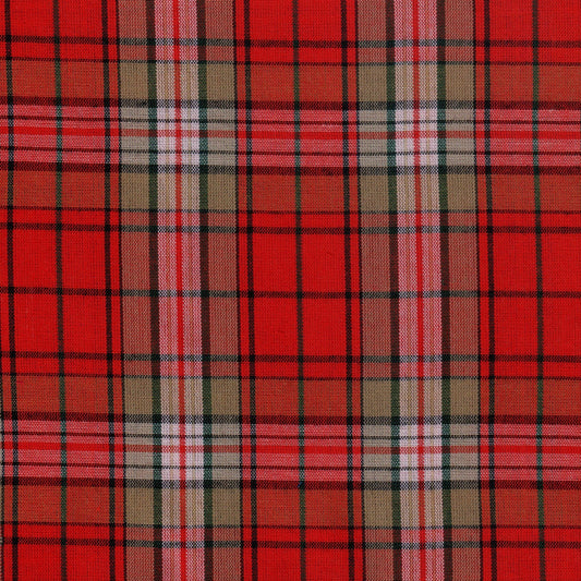 Tela 13002001 Dacron SchoolLine; tartán rojo con líneas beige/verde, tela para uniformes escolares e institucionales.