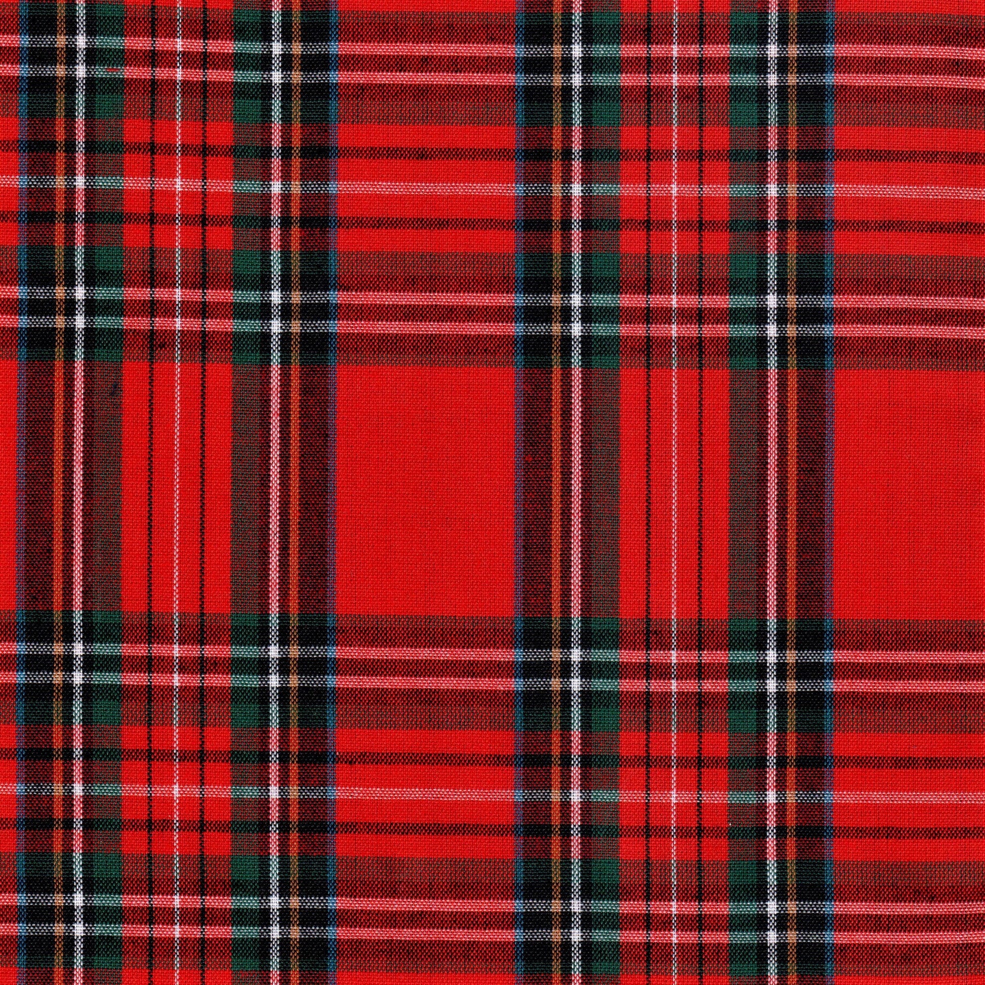 Tela SchoolLine 13002002 Dacron en rojo dominante con negro y franjas a cuadros; uso en uniformes escolares e institucionales.