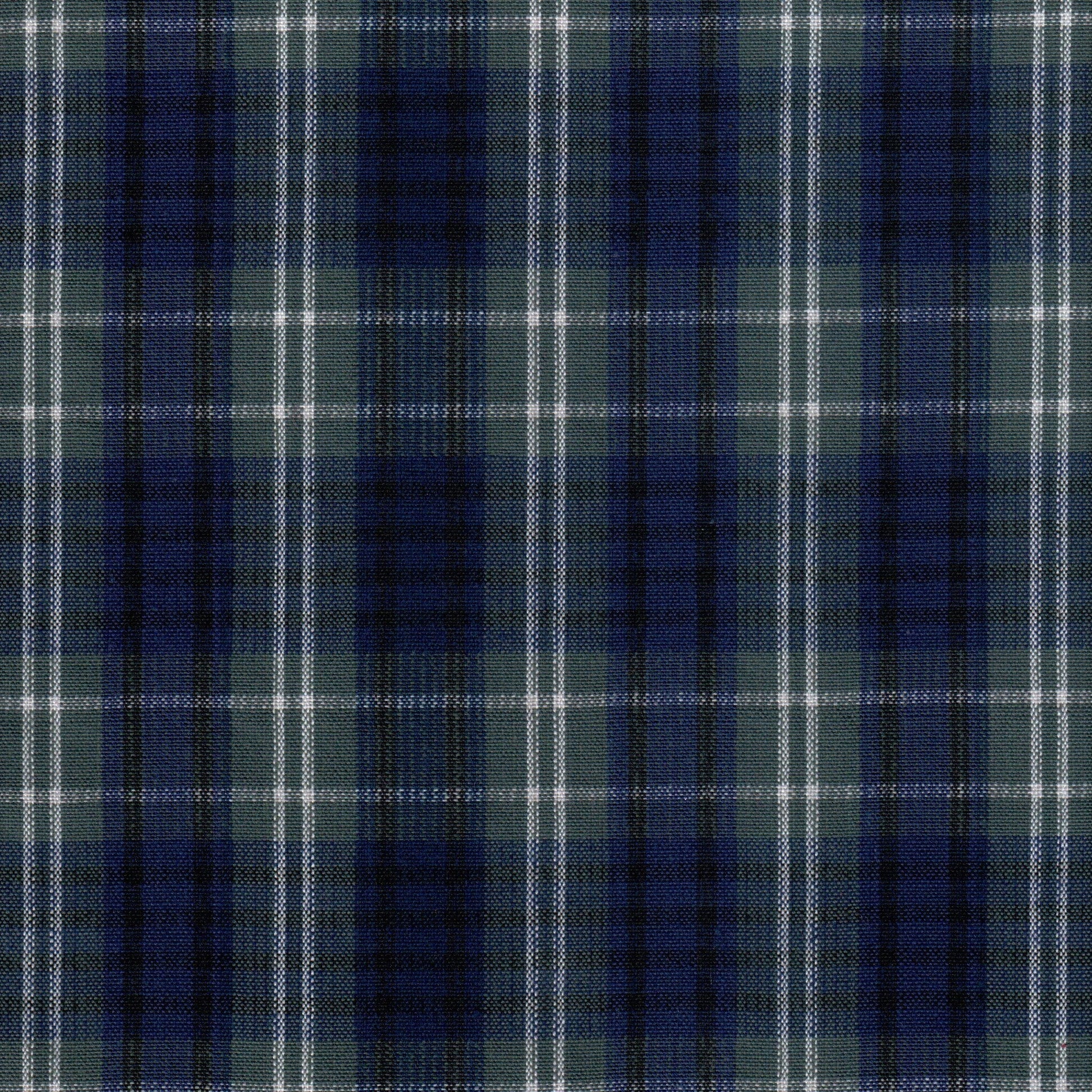 Tela 13002004 Dacron SchoolLine en tartán azul marino y verde con líneas blancas; ideal para uniformes escolares e institucionales.