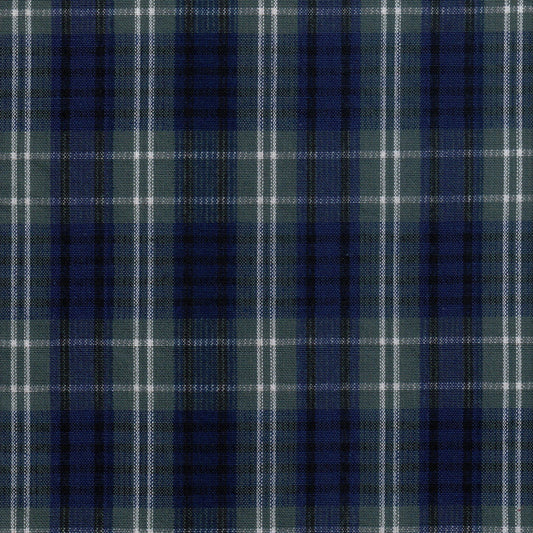 Tela 13002004 Dacron SchoolLine en tartán azul marino y verde con líneas blancas; ideal para uniformes escolares e institucionales.