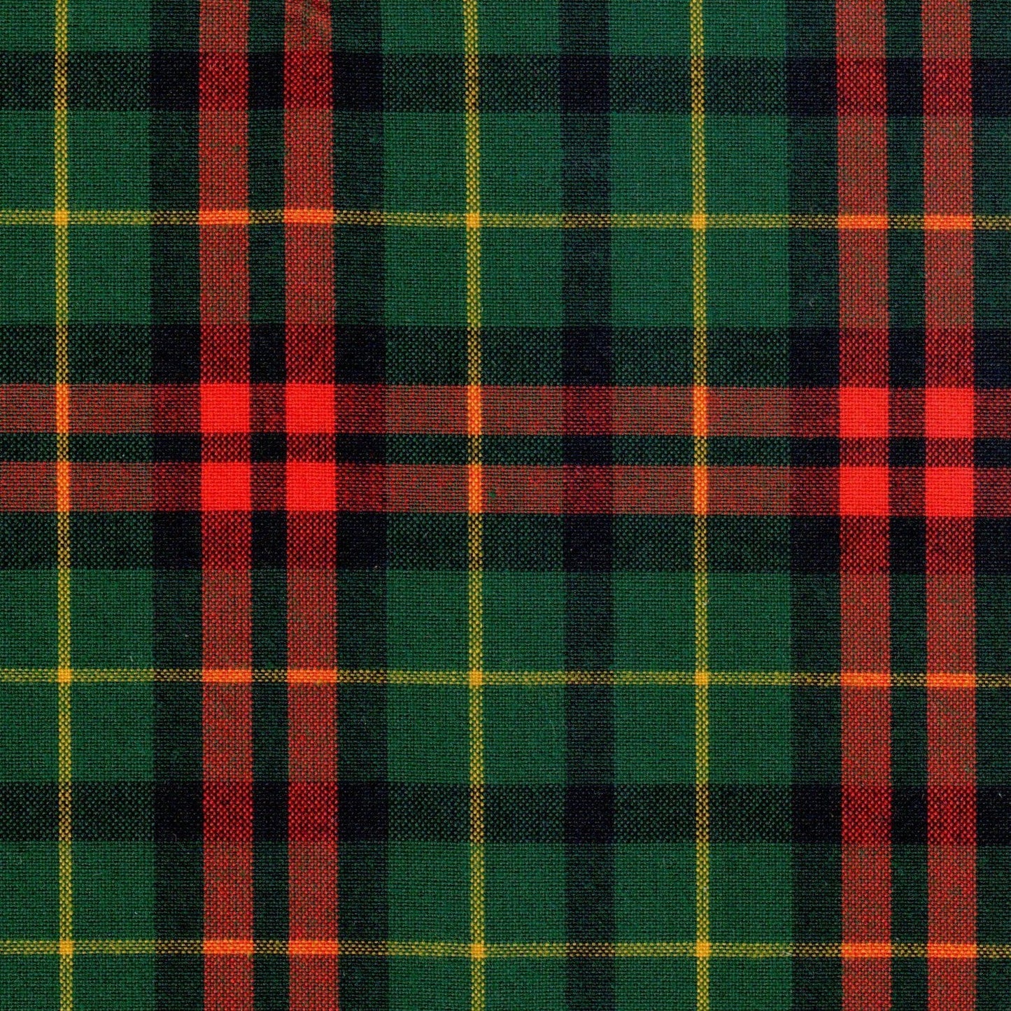 Tela 13002007 Dacron de SchoolLine, tejido tartán verde con rayas rojas y amarillas, ideal para uniformes escolares.
