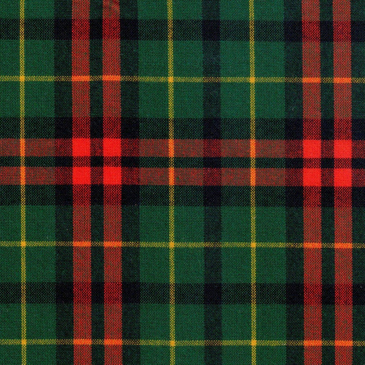 Tela 13002007 Dacron de SchoolLine, tejido tartán verde con rayas rojas y amarillas, ideal para uniformes escolares.