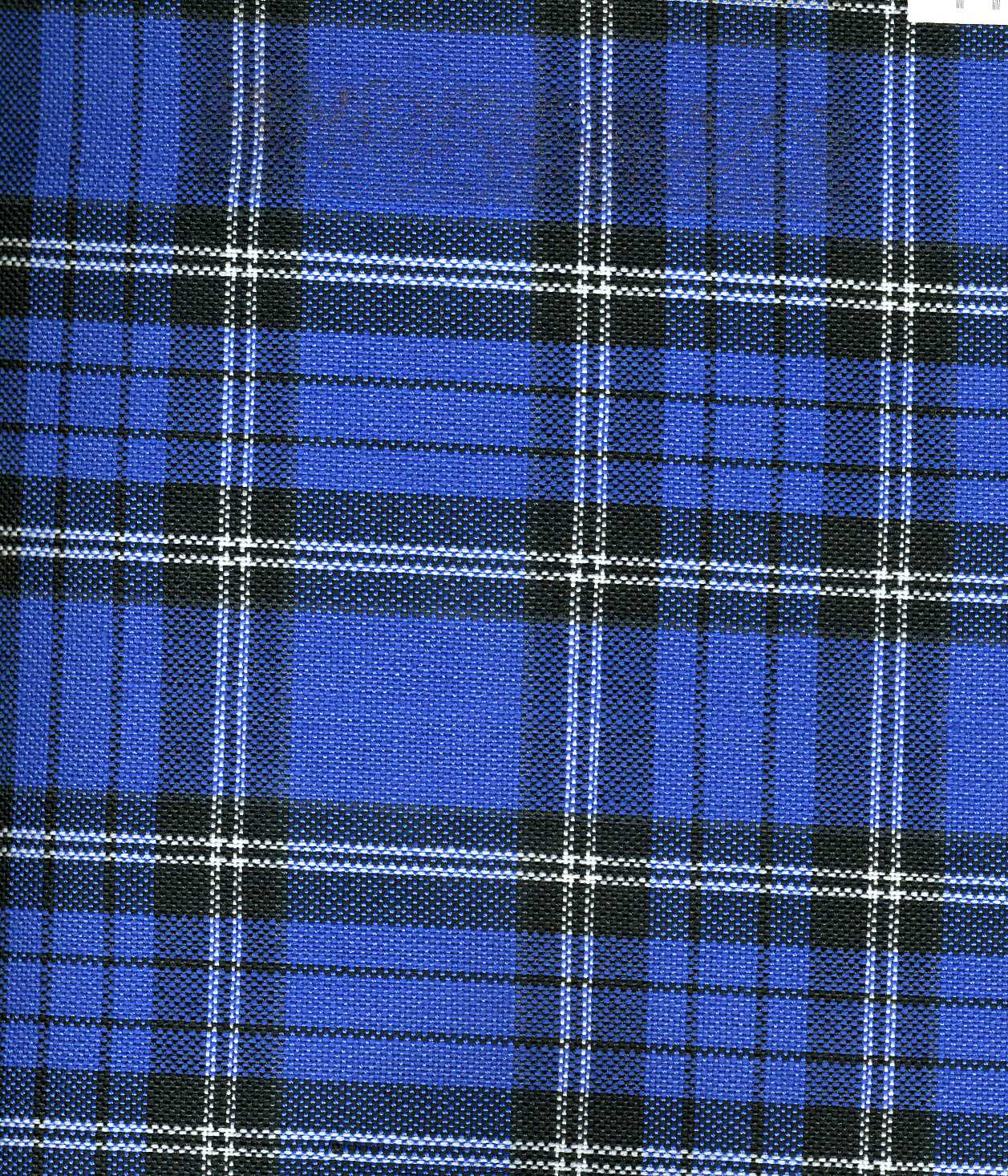 Tela 13002010 Dacron SchoolLine azul intenso con diseño de cuadros azul, negro y blanco, ideal para uniformes escolares e institucionales.