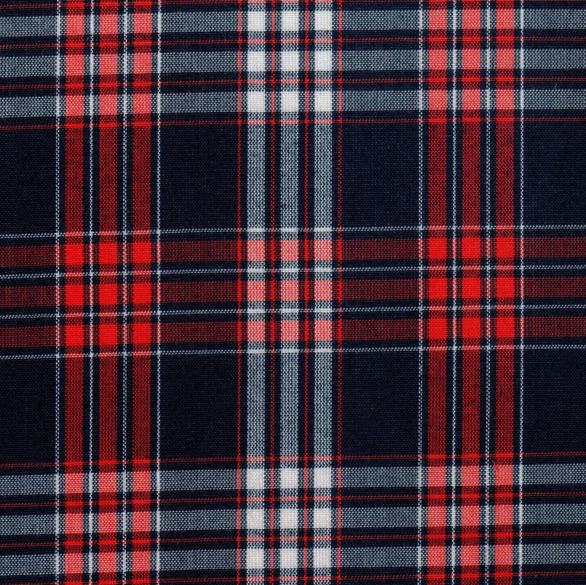 Tela 13002014 Dacron SchoolLine a cuadros azules con rojos y blancos, ideal para uniformes escolares e institucionales.