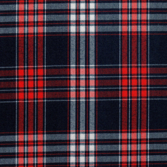 Tela 13002014 Dacron SchoolLine a cuadros azules con rojos y blancos, ideal para uniformes escolares e institucionales.