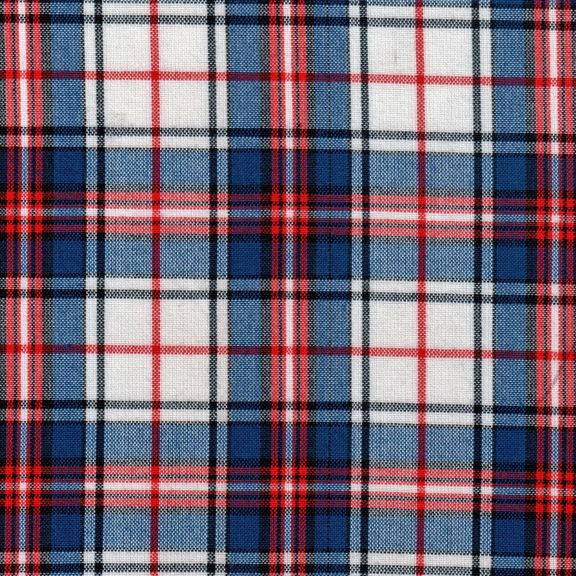 Tela tartán azul, rojo y blanco con Dacron de SchoolLine; ideal para uniformes escolares e institucionales.