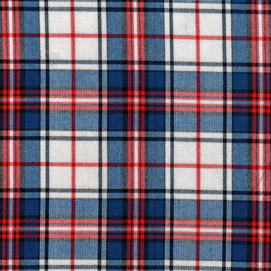 Tela tartán azul, rojo y blanco con Dacron de SchoolLine; ideal para uniformes escolares e institucionales.