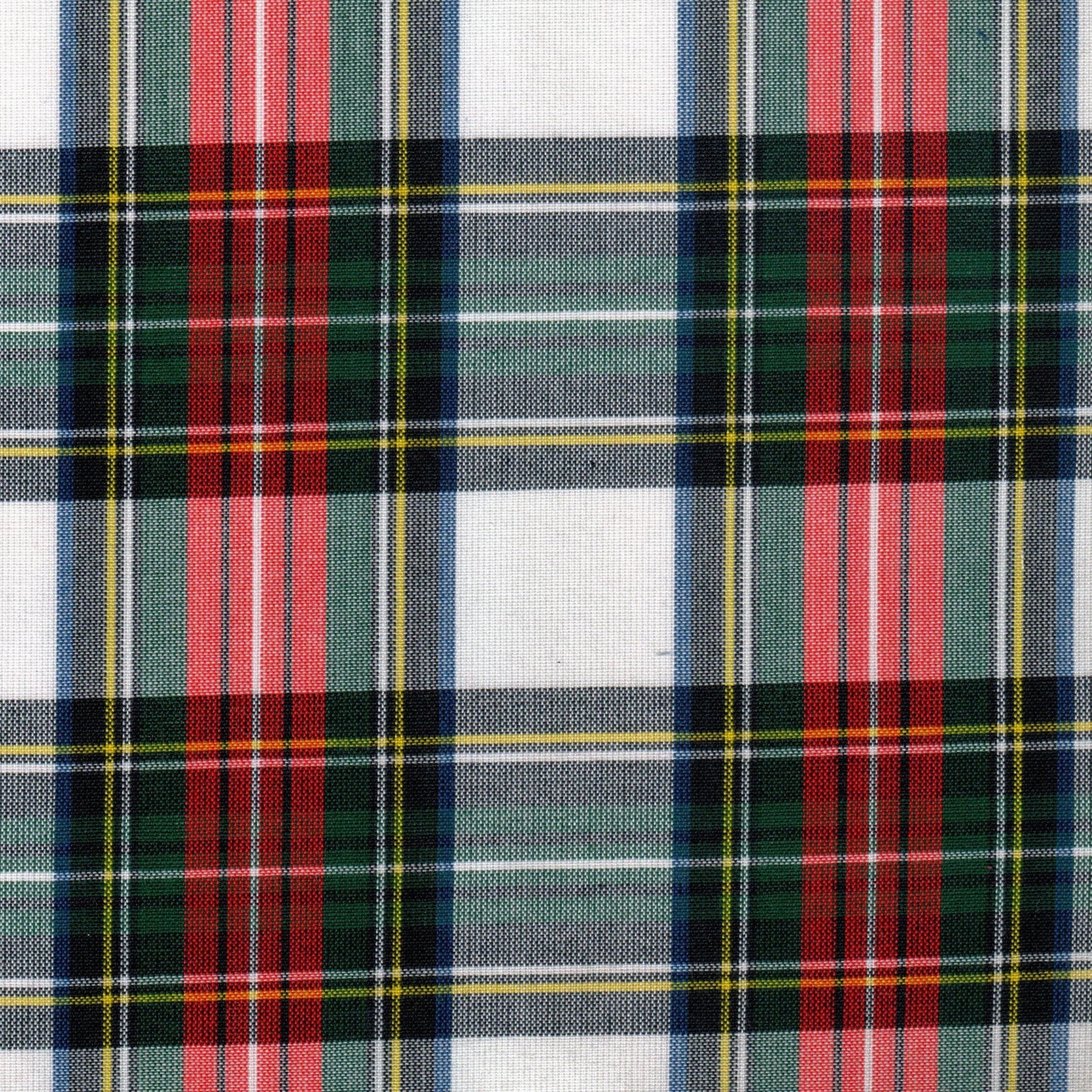 Tela escolar escocés Dacron 13002018 SchoolLine en rojo, verde y azul con líneas amarillas, ideal para uniformes.