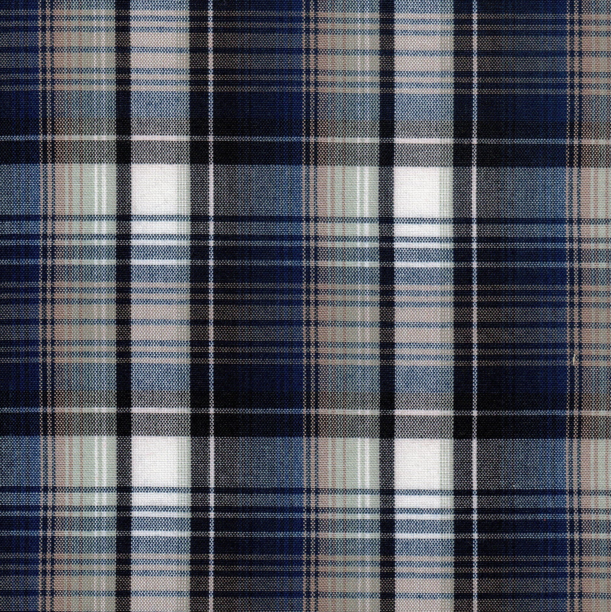Tela 13002025 Dacron SchoolLine en plaid azul marino y beige, mezcla para uniformes escolares e institucionales.