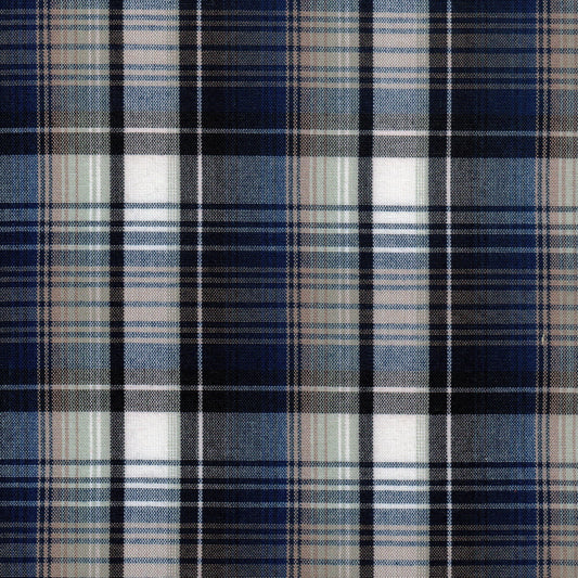 Tela 13002025 Dacron SchoolLine en plaid azul marino y beige, mezcla para uniformes escolares e institucionales.