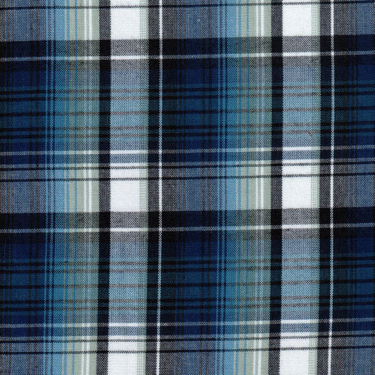 Tela Dacron SchoolLine en tartán azul y gris, ideal para uniformes escolares e institucionales.