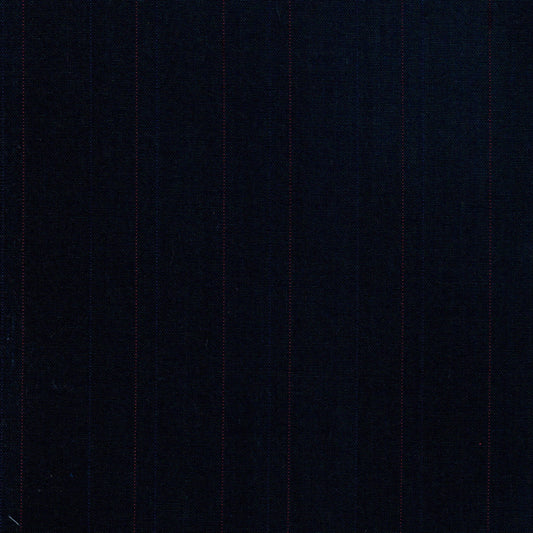 Tela 13002036 Dacron uniforme de SchoolLine, tela azul marino con finas rayas rojas verticales, ideal para uniformes escolares.